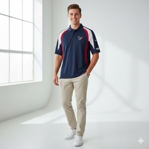 NFL Houston‎ Texans Team Apparel Mens Large Navy Red White Polo Shirt - Size L